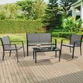 Sonerlic 4 Pieces Modern Outdoor Steel Frame Bistro Furniture Chair Sets Loveseat with a Dining Table for 4 People Porch Conversation Gray