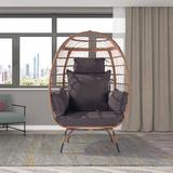 Rattan Egg Swing Chair Outdoor Garden Egg Chair with Stand Indoor Outdoor Wicker Rattan Patio Basket Hanging Chair with Resistant Cushions for Patio Garden Balcony Dark Gray