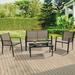 Sonerlic 4 Pieces Modern Outdoor Steel Frame Bistro Furniture Chair Sets Loveseat with a Dining Table for 4 People Porch Conversation Taupe