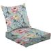 2-Piece Deep Seating Cushion Set cute pink cream yellow flowers grey leaf blue Outdoor Chair Solid Rectangle Patio Cushion Set
