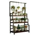 Metal 3-Tier Hanging Plant Stand Multiple Flower Planter Shelves Flower Pot Organizer Rack Plant Display Holder Shelf Indoor Outdoor Heavy Duty Planter Shelving Unit Steel Storage Rack Metal Bookshelf