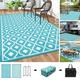 Findosom 9 x12 Large Reversible Outdoor Rug Patio Rug Plastic Straw Area Rug Mat RV Outdoor Mat Foldable Portable Camping Rugs Modern Floor Mat for RV Patio Backyard Deck Picnic Beach Aqua Blue