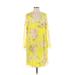 Pink Blush Casual Dress - Shift V Neck 3/4 sleeves: Yellow Floral Dresses - Women's Size Small