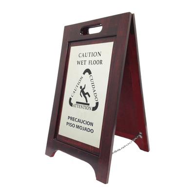 Hospitality 1 Source WWFBR Multi-Lingual Caution Sign - 2 Sided Wood/Walnut, Brown