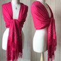 Cerise Pink Pashmina/ Crystal Pearl Wrap Pashmina Shawl/ Wrap/ Wedding