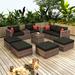 10 Pieces Outdoor Patio Wicker Sectional Sofa Set with Cushions - Metal + Wicker