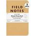 Field Notes: Original Kraft 3-Pack - Mixed Paper (1 Graph 1 Ruled 1 Plain book) - 48 Pages - 3.5 x 5.5