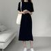 PIKADINGNIS Casual Simple Long Dress for Women Korean Loose Cotton O-neck Dresses Female Summer Solid Short Sleeve Beach Dress