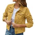 iOPQO womens sweaters Women s Basic Solid Color Button Down Denim Cotton Jacket With Pockets Denim Jacket Coat Women s Denim Jackets Yellow XL