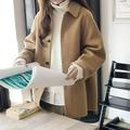 PIKADINGNIS Autumn Faux Wool Coat Women Korean Long Sleeve Single Breasted Outerwear Woman Fashion Turndown Collar Overcoat