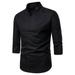 iOPQO mens dress shirts Men s Retro casual fashion solid color linen slim middle sleeve T-shirt dress shirts for men Black + XXL