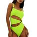 KaLI_store High Waisted Swimsuits for Women Women s Ruched High Cut One Piece Swimsuit Tummy Control Bathing Suit Monokini Green M
