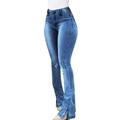 iOPQO shorts for women Skinny Ripped Bell Bottom Jeans For Women Classic High Waisted Flared Jean Pants Women s Jeans Blue L