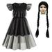 Wednesday Addams Dress Girls Kids Family Nevermore Cosplay Costume Academy Uniform Dance Dresses Halloween Outfit