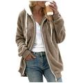 Dtydtpe Clearance Sales Shacket Jacket Women Solid Color Sweatershirt Hooded Pullover Warm Wool Plush Coat Zipper Womens Long Sleeve Tops Winter Coats for Women