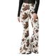 Women Pants Fashion Casual High Waist Cow Printed Trousers Leg Flared Wide Jeans Button Pocket Jeans For Golf Lounge Work