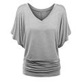 Dtydtpe 2024 Clearance Sales Graphic Tees for Women Plus Size Solid V-Neck Batwing Sleeve Fold Hem Loose Top T-Shirt Plus Size Tops for Women