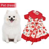 Hesroicy Sweet Chihuahua Dog Dress with Hairclip Red Doll Collar Floral Print Ruffled Hem Summer Pet Bowknot Wedding Dress for Small Medium Doggie Cat Girl