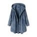 wendunide coats for women Women Plus Size Solid Color Long Sleeve Hooded Button Pocket Fleece Coat Womens Fleece Jackets Blue XXL