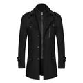 iOPQO Anoraks For Men Men s Autumn And Winter Double-collar Woolen Coat Thickened Collar Mid-length Woolen Woolen Trench Coat Black + XL