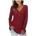 Wendunide 2024 Clearance Sales Hoodies for Women Women s Solid Color V-Neck Button Causal Long Sleeve Tops Blouse Loose T Shirt Womens T-Shirts Red 3XL