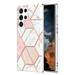 Designed for Samsung Galaxy S23 Ultra 6.8 inch Marble Case Ultra Thin Girls Women Polished Plating Flexible Soft TPU IMD Protective Case Cover for Samsung Galaxy S23 Ultra - Pink/White