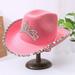 Naierhg Cowgirl Hat Drawstring Rhinestone Cowboy Costume Accessories Western Style Pink Cowboy Cap for Dress-Up Party