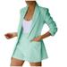 iOPQO cardigan for women Suit Cardigan Jacket Suit Lapel Shorts Casual Fashion Women s Temperament Women Suits & Sets Women s Trousers Suit Mint Green L
