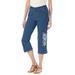 Plus Size Women's Capri Stretch Jean by Woman Within in Medium Stonewash Floral Embroidery (Size 42 WP)