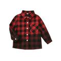 Musuos Kid Boy Girl Autumn Winter Coat Gradient Plaid Print Long Sleeve Lapel Jacket Button Closure Shirt
