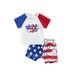 Wassery Baby Boys Letter Flag Letter Print Short Sleeve Crew Neck T-shirt and Star Stripe Shorts 2Pcs Toddle 0-3TSummer Casual Clothes Set 4th of July Independence Day Outfits