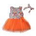 Scyoekwg Kid Girl Cute Dress Clearance Toddler Baby Girls Children Summer Sleeveless Floral Vest Flower Print Bow Lace Mesh Dress Orange 3-4 Years