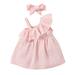 Infant Baby Girls Clothes Baby Girls Summer Dress 6-9 Months Girls Sleeveless One-shoulder Stripe Dress Headband Set Pink
