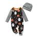 Sunisery Newborn Baby Girl Boy Halloween Button Romper Long Sleeve Cartoon Stripe Pumpkin One-Piece Jumpsuit Black 12-18 Months