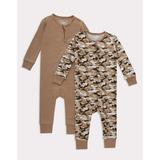 Hanes Zippin Baby Knit Long Sleeve Footless Zip Sleep N Play Snug-Fit 4-Way Stretch Boys & Girls 2-Pack Tan Camo Assorted 12-18M