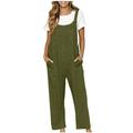 Jsezml Plus Size Jumpsuits for Women Solid Color Loose Summer Overalls Casual Button Wide Leg Rompers with Pockets