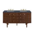 "Amberly 60"" Double Vanity, Mid-Century Walnut w/ 3CM Charcoal Soapstone Top - James Martin 670-V60D-WLT-3CSP"