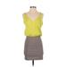 Eight Sixty Casual Dress - Mini Plunge Sleeveless: Green Print Dresses - Women's Size X-Small