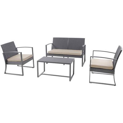 Lois xl Polyrattan Sitzgruppe Gartenmöbelset Garnitur Tisch Sessel Grau - Svita