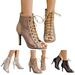 adviicd Tennis Shoes Womens Block Heels For Women Women s Formal Rhinestone High Heel Sandal Ankle Strap Khaki 8.5