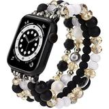 V-Moro Compatible with Apple Watch Bands Apple Watch Beaded Strap for Watch 41/40/38mm Series 8/7/6/5 Beaded iWatch Wristband/iWatch Strap/iWatch Band for Women Girls-Black White
