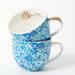 Lilly Pulitzer Dining | Lilly Pulitzer Gold Handle Ceramic Mugs Set Of 2 12 Oz Blue Floral Print New | Color: Blue/Gold | Size: Os