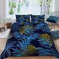 VIROGE Navy Blue Duvet Cover Childrens Teens 3Pcs Boys Girls Personalised Tropical Leaves Single Bedding Polyester Fluffy Bedding Sets Single Bed Adults Duvet Set with Zipper Closure