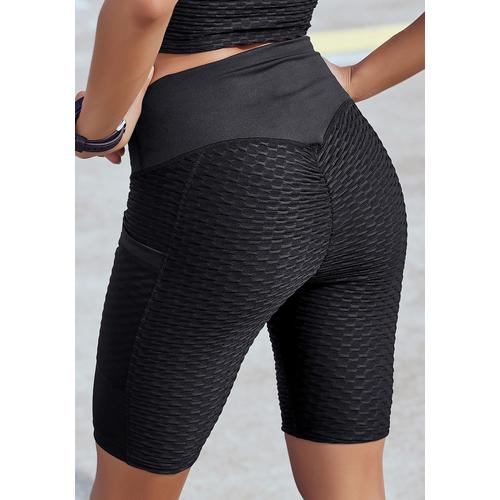 „Radlerhose VIVANCE ACTIVE „“-Sporthose““ Gr. XL (48/50), N-Gr, schwarz Damen Hosen Yogahosen mit Wabendesgin und zwei Taschen“