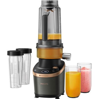 PHILIPS Standmixer "HR3770/10 Flip&Juice™, mit ProBlend Ultra-Technologie", schwarz (schwarz, kupfer), B:16,7cm H:44,2cm T:21,6cm, Zerkleinerer, 2L-Behälter, 12 Stufen, Puls- und Entsafterfunktion; Schwarz/Kupfer