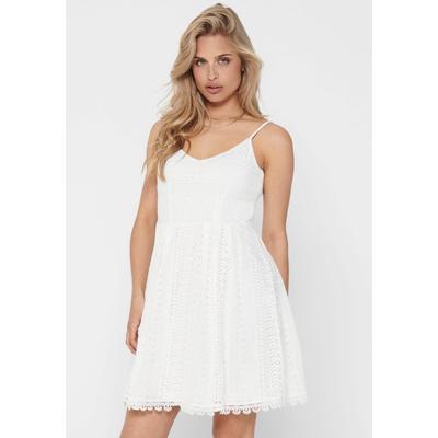 Trägerkleid ONLY "ONLHELENA LACE S/L SHORT DRESS WVN", Damen, Gr. 40 (L), N-Gr, rot (cloud dancer), Web, Obermaterial: 100% Baumwolle, unifarben, feminin, regular fit kurz, V-Ausschnitt, Kleider, mit Spitzen-Detail Image