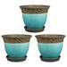 Southern Patio Cadiz 8 Crackled Ceramic Planter with Saucer Teal (3 Pack)