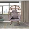 Wicker Egg Chair Garden PE Rattan Patio Chair Wicker Chair with Removable Cushion Lounge Chair with Metal Frame and Stand for Backyard Porch Bedroom Living Room