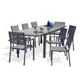 Ensemble repas 8 places en aluminium anthracite et plateau verre