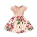 Toddler Dress Kids Baby Fly Sleeve Casual Bow Ribbed Floral Party Princess Dresses For Toddler Girls